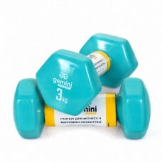 Гантели для фитнеса Gemini Sport с виниловым покрытием 2×3 кг GSD-3.0CYAN
