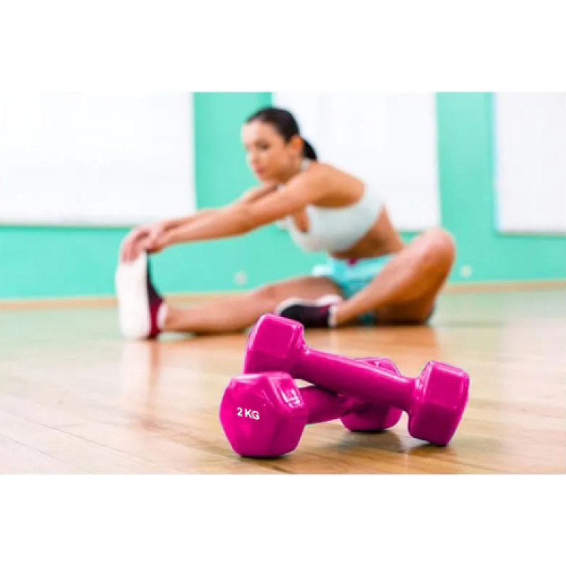 Вінілова гантель для фітнесу Generation Fitness FF51D3A-2kg (рожевий)