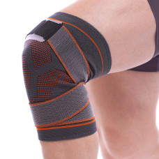 Наколінник еластичний бандаж з фіксуючим ременем SIBOTE ST-960 S-XL 1шт сірий-оранжевий   S/M