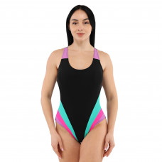 Купальник для плавания слитный женский чёрный-фиолетовый-бирюзовый PL-7671-1    38