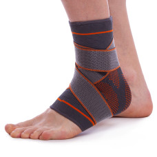 Бандаж на гомілковостоп еластичний з фіксуючим ременем (фіксатор кісточки) SIBOTE розмір S-XL 1шт чорний-помаранчевий