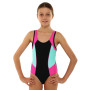 Купальник для плавання злитий дитячий 6-12років чорно-бірюзово-малиновий PL-2413