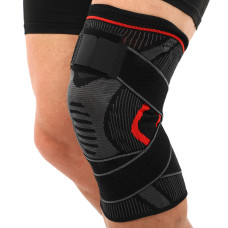 Наколінник бандаж еластичний з фіксуючим ременем та силіконовим кільцем та спіральними ребрами жорсткості SIBOTE 1шт ST-7214   XL