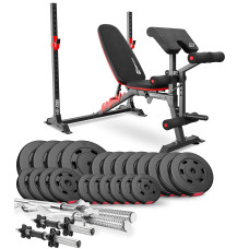 Набор Hop-Sport Premium 135кг со скамьей HS-1095, штангами и гантелями