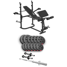 Набор Hop-Sport Premium 38кг со скамьей TX-020, штангами и гантелями