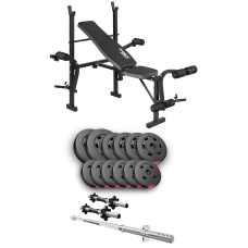 Набор Hop-Sport Premium 38кг со скамьей TX-055, штангами и гантелями