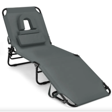 Шезлонг Costway Hanna розкладний з отвором для обличчя сірий