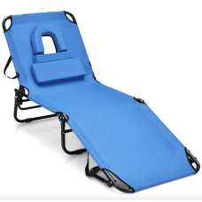 Шезлонг Costway Hanna розкладний з отвором для обличчя блакитний