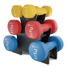 Набор круглых фитнес гантелей HS-V120DRS с подставкой 12кг разноцветные