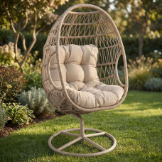 Крісло-кокон садове обертове Di Volio Orta висока спинка, бежевий