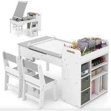 Дитячий набір Costway Fantastik 3 в 1: стіл, 2 стільці, мольберт білий