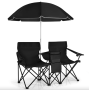 Комплект розкладних стільців Costway Parma з парасолькою чорний #OP70621DK