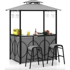 Альтанка Costway Naro з грилем і 2 барними стільцями сірий