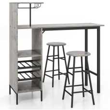 Барний стіл з стільцями Costway Bistro з тримачем винних келихів сірий