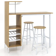 Барний стіл з стільцями Costway Bistro з тримачем винних келихів натуральний