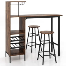 Барний стіл з стільцями Costway Bistro з тримачем винних келихів темно-коричневий