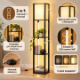 Стелаж-торшер Costway Lumina Duo-Light Pro з комбінованою LED підсвіткою та абажуром на 3 полиці лоф