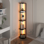 Стелаж-торшер Costway Lumina Curve Rota з LED підсвіткою кутовий на 4 полиці лофт, чорний