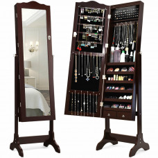 Дзеркало шафа підлогова Costway Antique для біжутерії коричневий