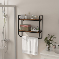 Полиця навісна Costway Loft Wall Shelf для ванної з тримачем для рушників лофт коричневий