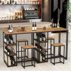 Комплект меблів Costway Brooklyn Counter 3-in-1 барний стіл із полицями та 2 стільцями лофт коричневий