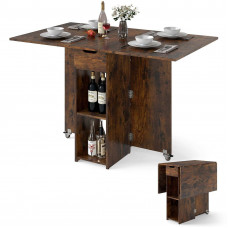 Складаний обідній стіл-трансформер Costway Compact Dining на коліщатках із полицями лофт коричневий