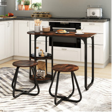 Комплект меблів Costway Boston Bistro Set стіл із полицями та 2 табурети лофт коричневий