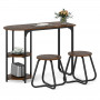 Комплект меблів Costway Boston Bistro Set стіл із полицями та 2 табурети лофт коричневий