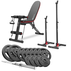 Набор Hop-Sport Strong 69кг со скамьей HS-1030 и стойками 1002L