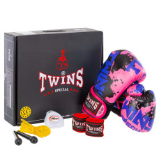 Боксерский набор 4в1 TWN B0-7972 (перчатки 10-14oz кожаные, бинты, капа, скакалка, цвета в ассортименте)