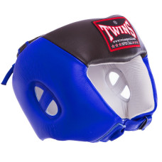 Шлем боксерский открытый кожаный TWINS HGL8-2T (р-р M-XL, синий-черный)