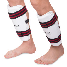 Защита голени щитки для тхэквондо Zelart BO-4081 (PU, р-р S-XL, крепление резиновая лента, белый)