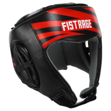 Шлем боксерский открытый кожаный FISTRAGE RAGE VL-6369 (р-р S-XL, черный-красный)