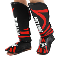 Защита голени и стопы Муай Тай, ММА, Кикбоксинг кожаная FISTRAGE RAGE VL-6373 (р-р S-XL, черный-красный)