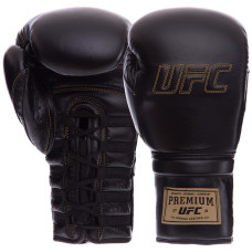 Перчатки боксерские кожаные на шнуровке UFC PRO Prem Lace Up UHK-75046 (размер 16oz, черный)