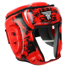Шлем боксерский открытый кожаный FISTRAGE FURIOUS VL-4466 (р-р S-XL, красный-черный)