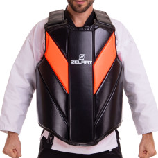 Жилет защитный для тайского бокса и кикбоксинга ZELART BO-2896 (наполнитель-EVA,пенополиуретан, безразмерная, крепл. на липучках,черный)