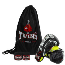 Боксерский набор 3в1 TWN BO-9943 (перчатки 6-12oz PVC, бинты, сумка мешок, цвета в ассортименте)