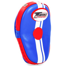 Лапа боксерская изогнутая тренировочная кожа 1штука TWINS PML14 (крепление на липучке, р-р 27x20x10см, черный-красный, синий-красный)