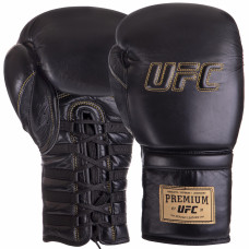 Перчатки боксерские кожаные на шнуровке UFC PRO Prem Lace Up UHK-75047 (размер 18oz, черный)