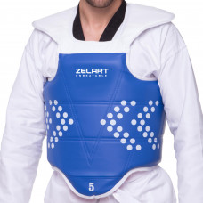 Жилет защитный для тхэквондо двусторонний Zelart BO-0030 (PVC, р-р 0-5, крепление на ремнях, красный-синий)