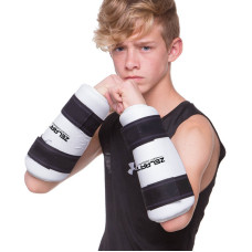 Защита предплечья для тхэквондо тренировочные щитки с липучками Zelart BO-4082-W (PU, р-р S-XL, крепление на липучках, белый)