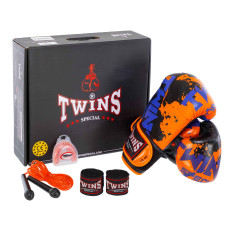 Боксерский набор 4в1 TWN B0-7972 (перчатки 10-14oz кожаные, бинты, капа, скакалка, цвета в ассортименте)