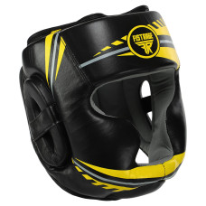 Шлем боксерский с полной защитой кожаный FISTRAGE VL-9358 (р-р S-XL, черный-желтый)