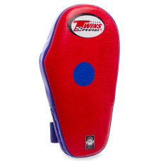 Лапа боксерская прямая тренировочная удлиненная кожа 1штука TWINS PML-7-L левая (крепление на пряжке,р-р 36х20х5см, синий-красный)