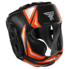 Шлем боксерский с полной защитой кожаный FISTRAGE COMBAT VL-6381 (р-р S-XL, черный-оранжевый)