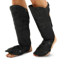 Защита голени и стопы Муай Тай, ММА, Кикбоксинг кожаная FISTRAGE INTENSE FIGHTER VL-9349 (р-р S-XL, серый-черный)