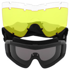 Очки защитные маска со сменными линзами и чехлом тактические мото SPOSUNE JY-026-2 (линзы-PC, оправа-TPU, оправа-черная, цвет линз серый)