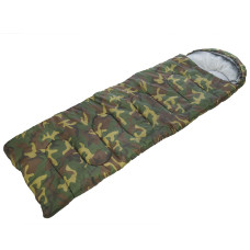 Спальный мешок одеяло с капюшоном SP-Sport SY-4051 (PL, хлопок, 400г на м2, р-р 177+30х75см, t -5 до +15, камуфляж)