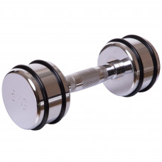 Гантель цельная стальная хромированная 1штука Record DB5204-5 (1x5кг) (1шт, металл хромированный, с резиновыми кольцами)